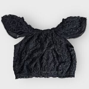 Abercrombie & Fitch Off Shoulder Cropped Top Lace Paisley Pattern Black W Small